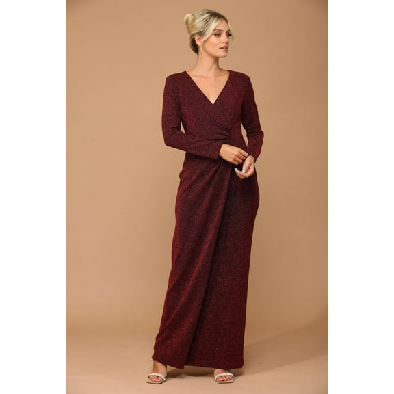 Women's Eva USA 3401 Long Mother Of Groom Metallic Dress Burgundy 3XL