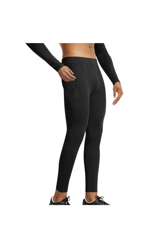 Compression Pants for Men Running Tights Athletic Football Leggings Cycling Base with Pockets Black,M
