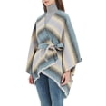thumbnail image 4 of Hfyihgf Women's Travel Plaid Shawl Belt Cardigan Wrap Open Front Poncho Cape Knitted Sweater Tops for Fall Winter Light Blue One Size, 4 of 6