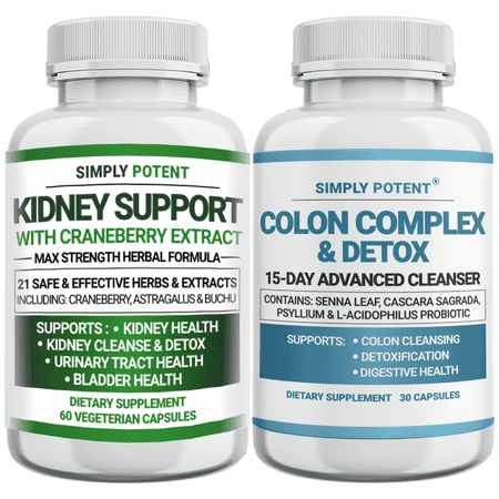 Simply Potents Kidney Support & Colon Cleanse Bundle, Detox Cleanser, 15-Day Advance