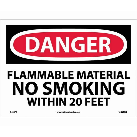 NMC Signs D438Pb, Danger Flammable Material No Smoking Sign, 10 X 14, Pressure Sensitive Vinyl .0045