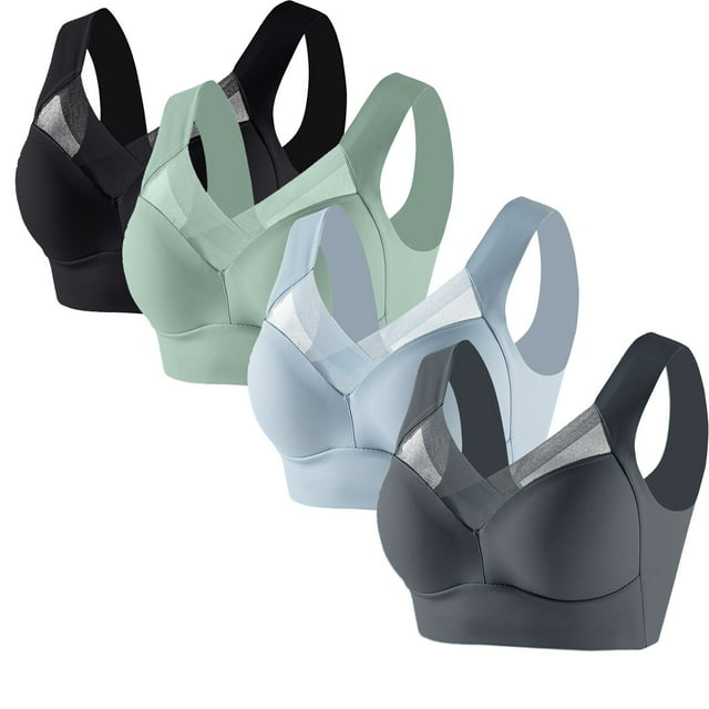 Timegard 4pc Bras for Women Wireless Comfy Breathable Full Coverage High Support Back Smoothing Everyday Bra