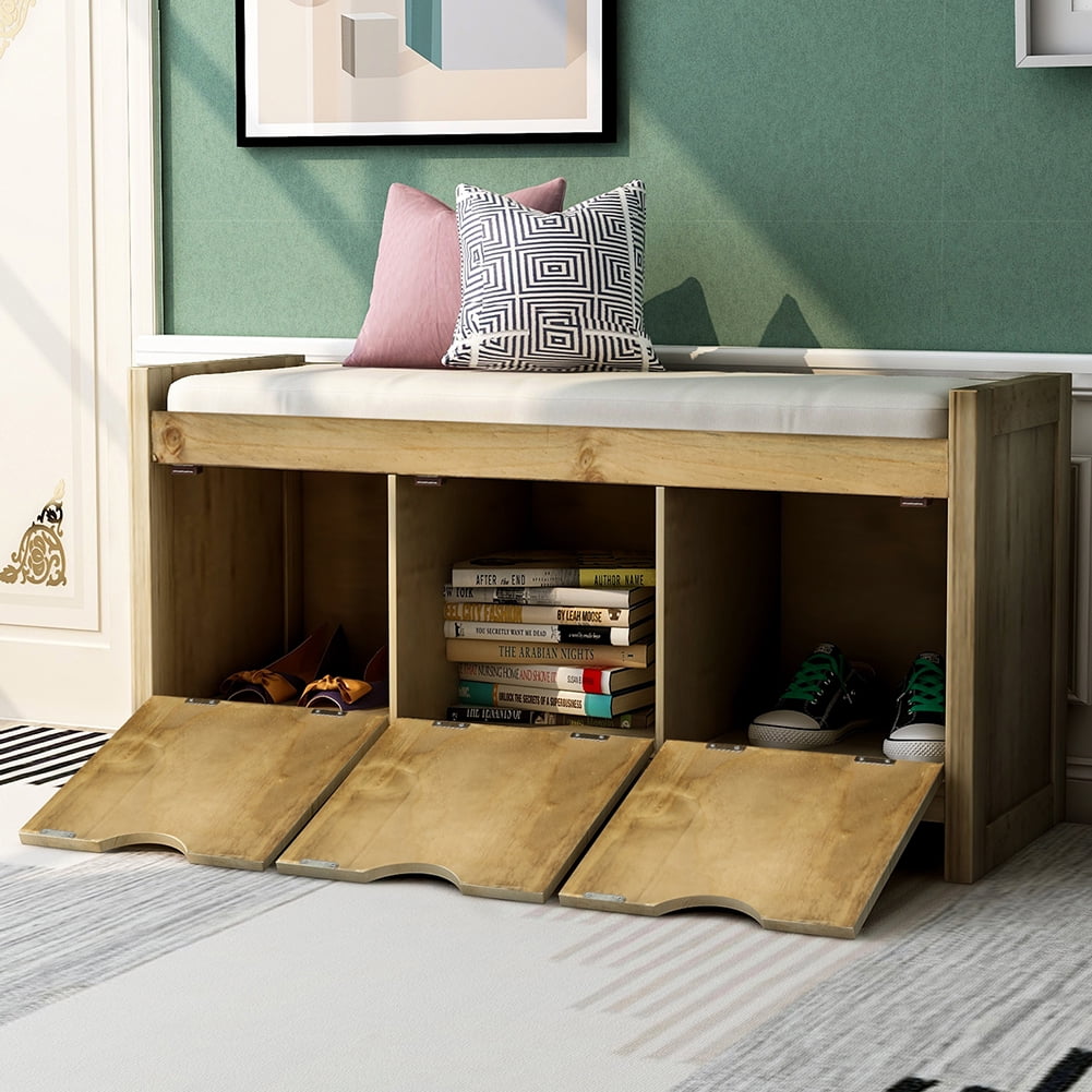 Lowestbest Storage Bench with Removale Cushion and 3 Flip Lock Storage Cubbies for Living Room, Entryway (Grey) Lowestbest Storage Bench with Removale Cushion and 3 Flip Lock Storage Cubbies for Living Room, Entryway (Grey)