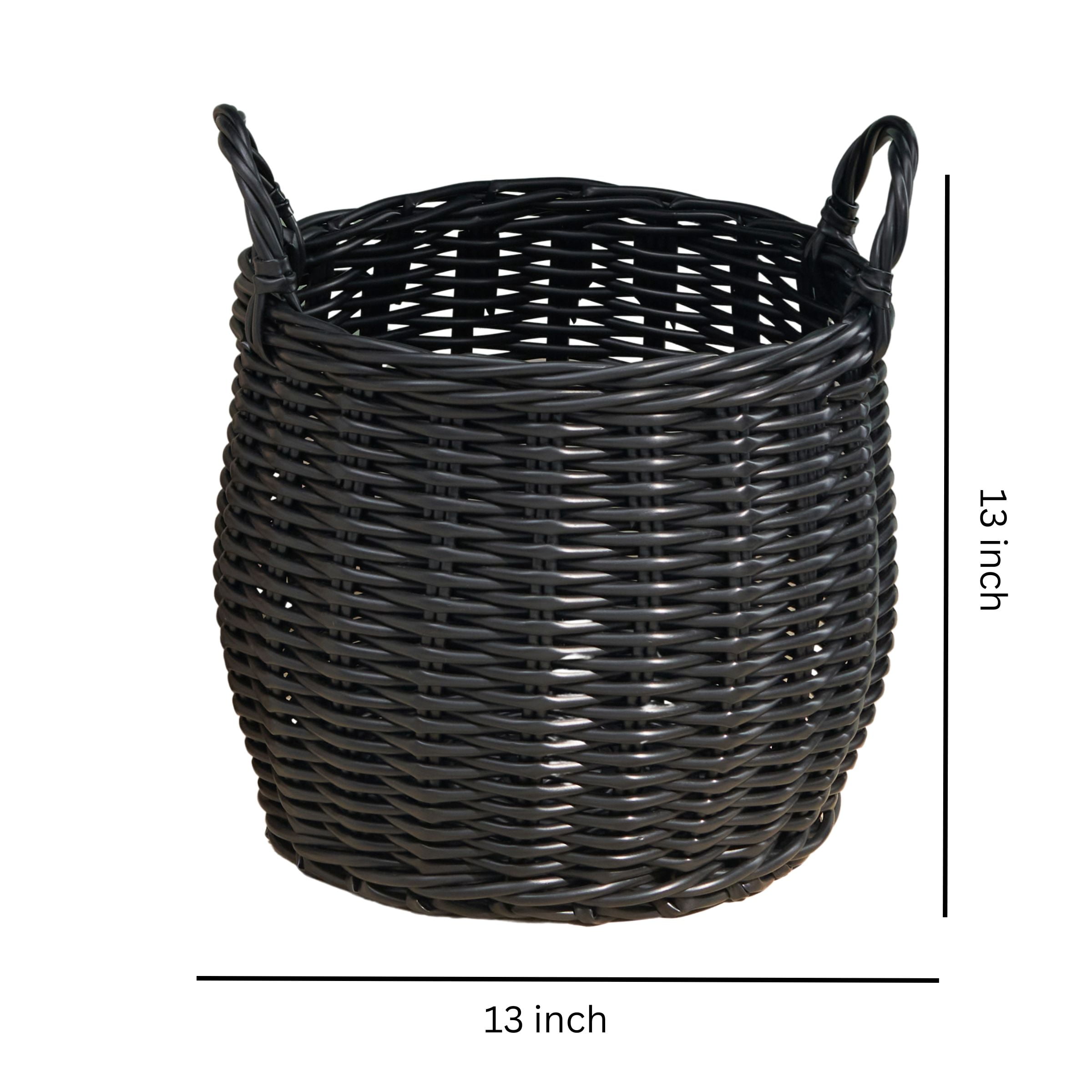 SOLHOME Rustic Home Resin Wicker Storage Basket, Black
