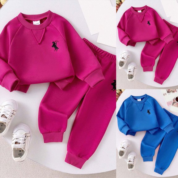 Girl's 2 Piece Outfits Casual Graphic Long Sleeve Sweatshirts and Sweatpants Set Fall Clothes 6-24 Months 2T 3T 4T 5T 6T Kids Blue,3-4 Years