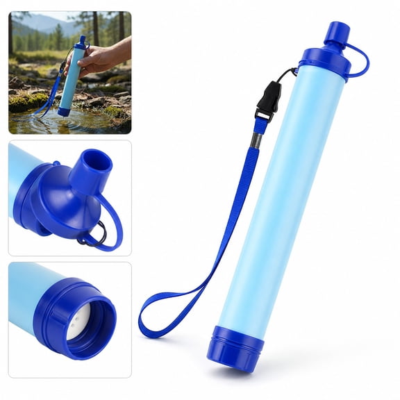 Portable Water Filter Straw 21x3cm, Personal Survival Water Filtration System with Silicone Extension Tube, Emergency Outdoor Camping Hiking