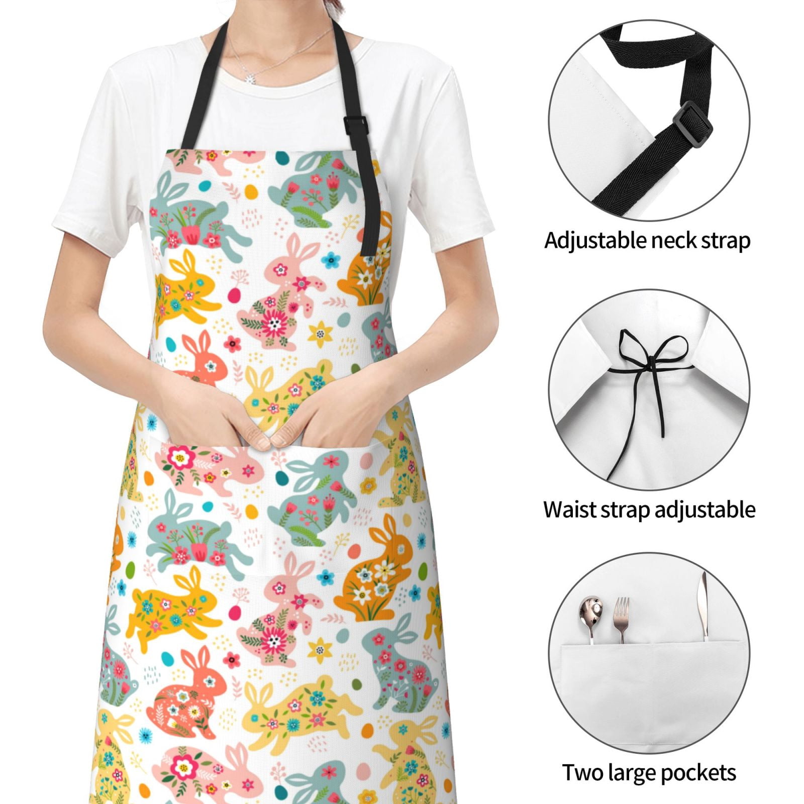 Kdxio Boho Bunny Apron with Pockets Adjustable Kitchen Aprons for Men Women Waterproof Aprons for Cooking,Drawing,Crafting, Baking Household Cleaning