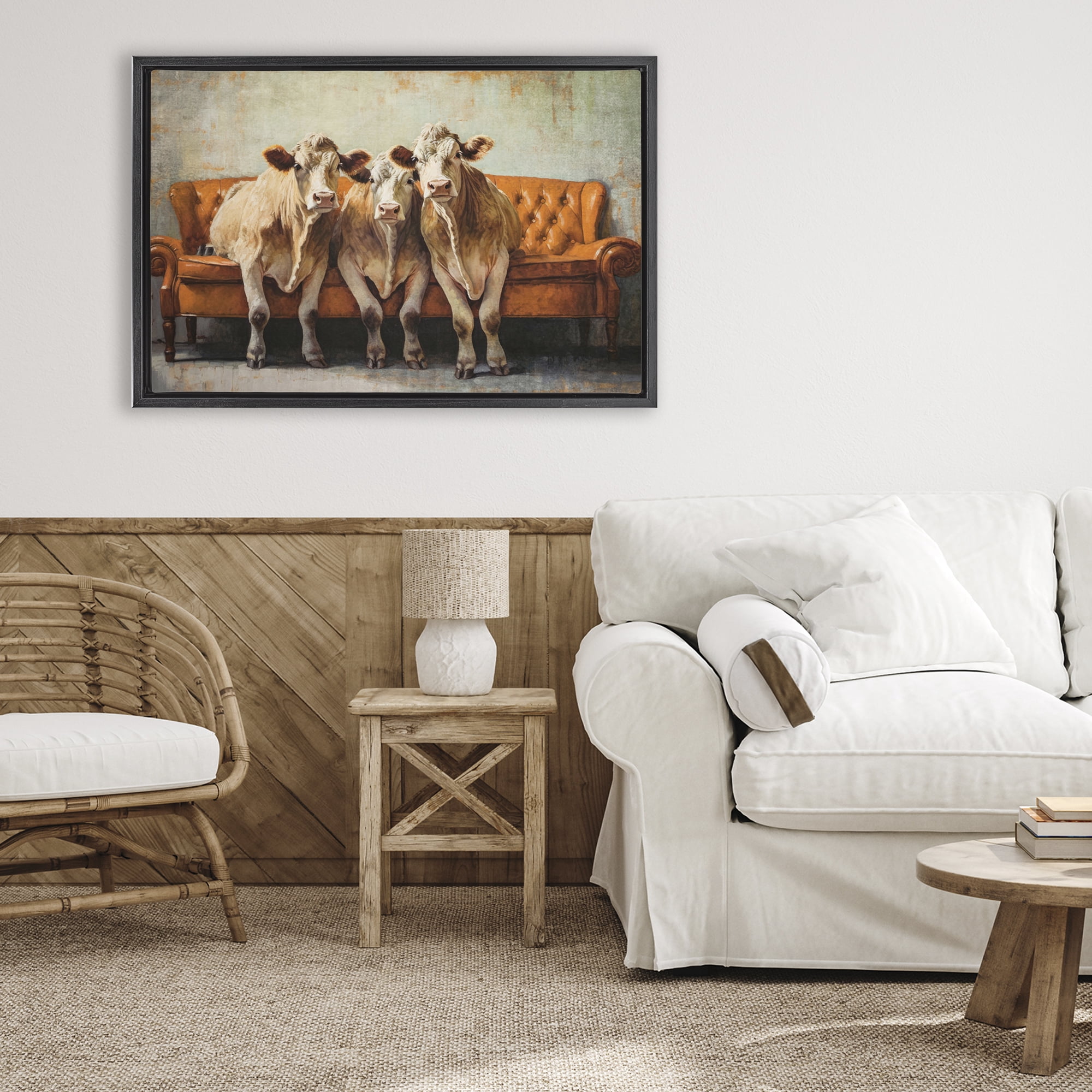 Stupell Industries Cows Just Chillin' Black Framed Floater Canvas Wall Art, design by Tina LeCour