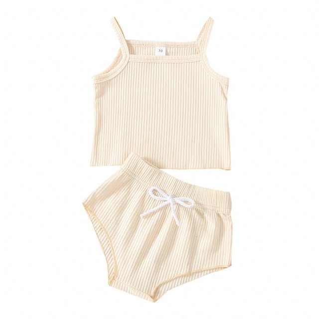 Newborn Baby Shorts Suit Sling Plain Color Ribbed Camisole Tops+High Waist Triangle Short Pants