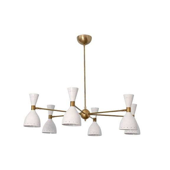 6 Light Stilnovo Style Raw Brass chandelier light Fixture