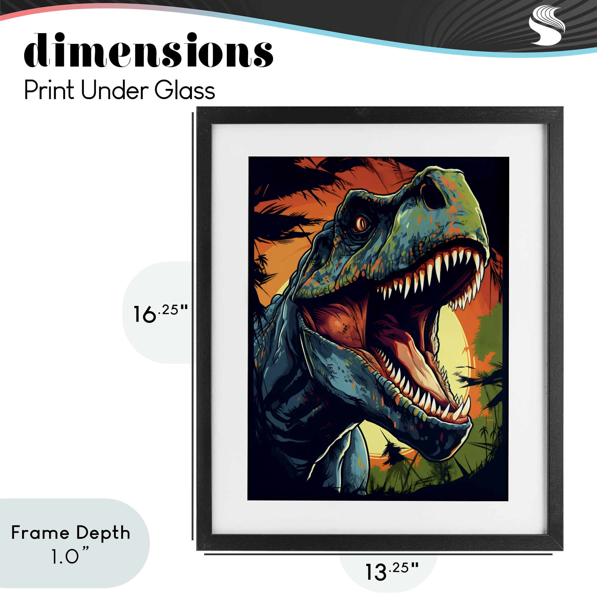 Stupell Industries Dino Roar at Sunset Black Framed Print Under Glass, design by Creative Studio