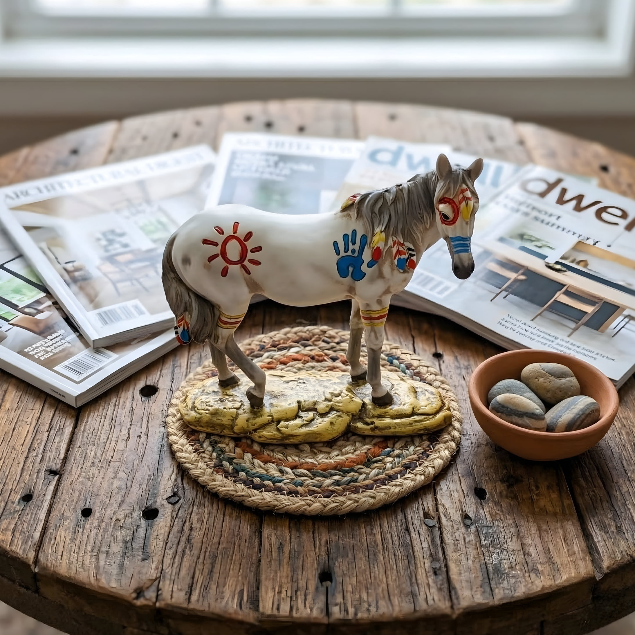 Painted Horse Figurine - Southwestern White Pony Sculpture & Western Shelf Decor - Hand-Painted Collectible  Statue for Home & Office - Equestrian Gifts for Horse Lovers & Collectors