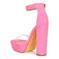 thumbnail image 3 of Women Fabric Clear Open Toe Striped Platform Chunky Heel Sandal 18494, 3 of 6