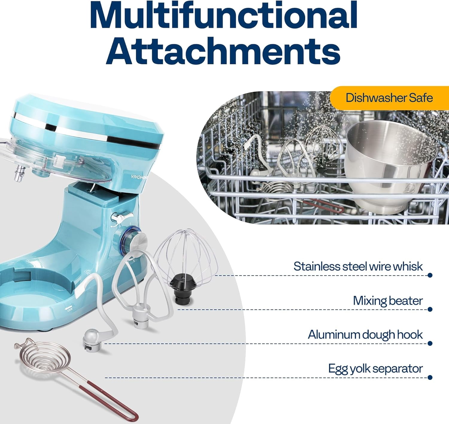 SPECSTAR 4.75 Quart Stand Mixer, 8 Speed Kitchen Electric Food Mixer, Household Stand Mixer for Baking, Cake, Bread with Beater, Dough Hook, Wire Whip and Egg Separator, Blue