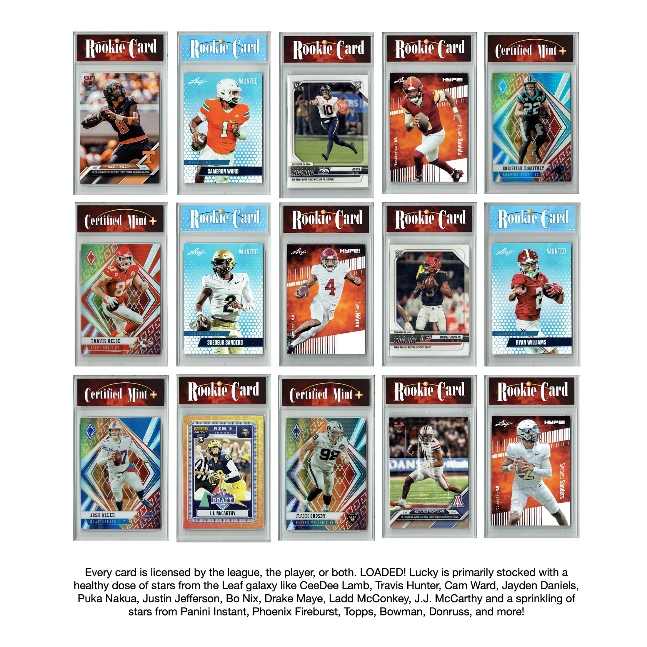 LOADED! Lucky Football Collector's Box: 4 Certified Mint Rookie & Star Cards - Joe Burrow, Jayden Daniels, Josh Allen, Travis Hunter & More