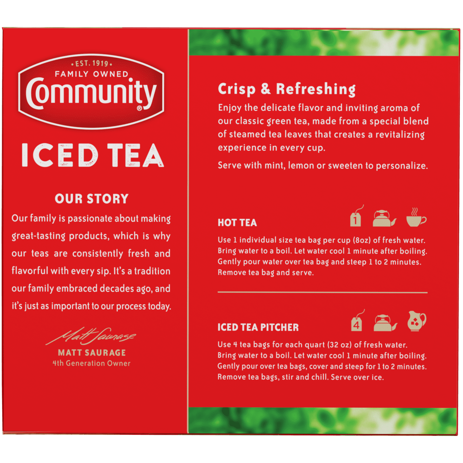 Community® Coffee Signature Iced Tea Bags, Family Size, 48 Ct Box