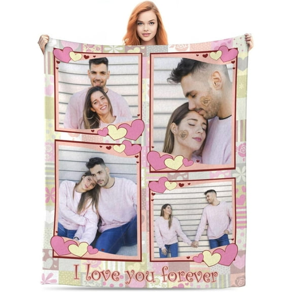 Custom Blanket with Photo - Personalized Picture Throw for Couple Gifts Customized Flannel Blankets for Adult Kid Birthday Fathers Mothers Valentines Day Gift (6 image 05, 40"L x 30"W / baby size)