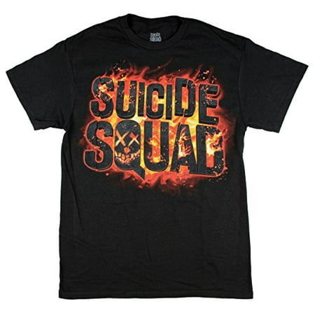 Suicide Squad Flaming Logo Mens T-shirt (Large, Black)