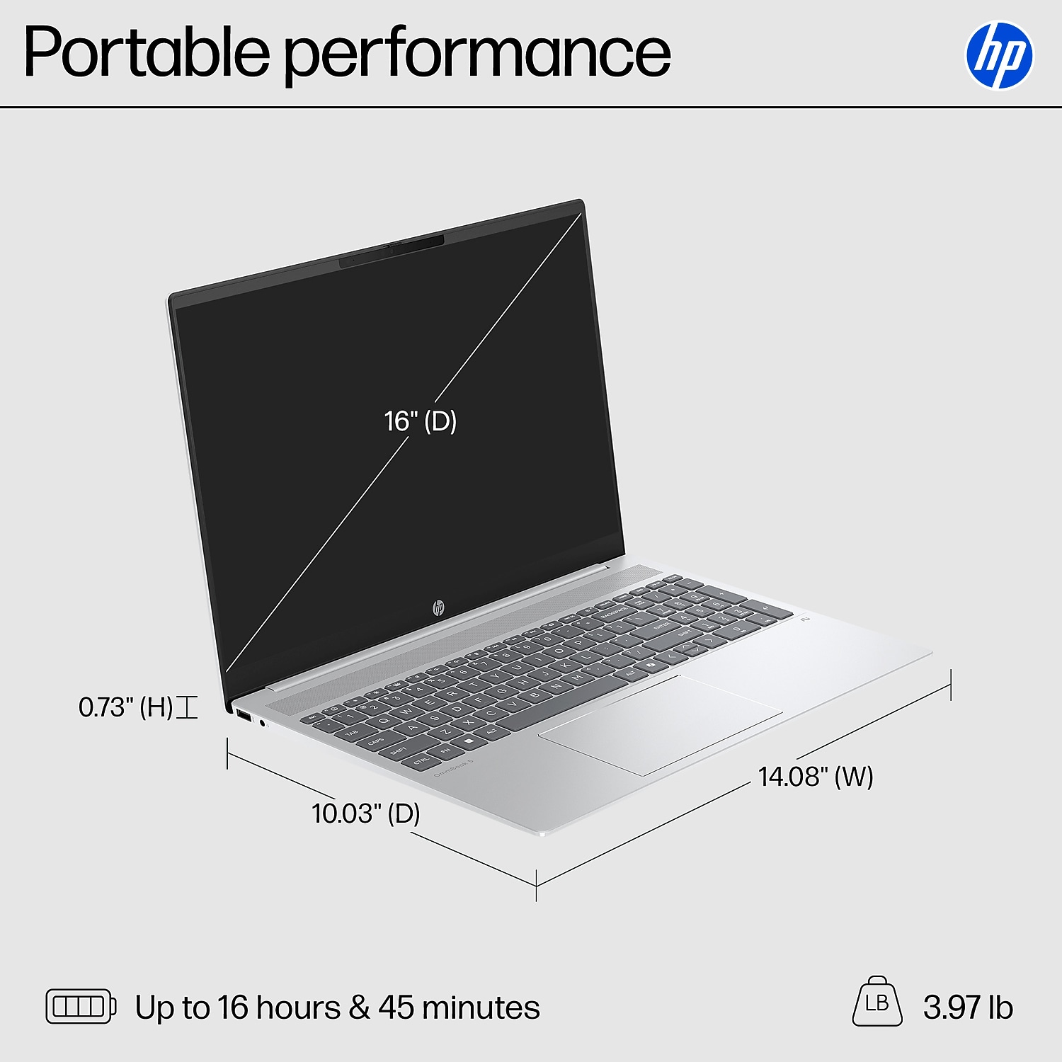 HP OmniBook 5 16" 2K Laptop Copilot+ PC AMD Ryzen AI 5 340 16GB RAM 512GB SSD +16.75 Hour Battery