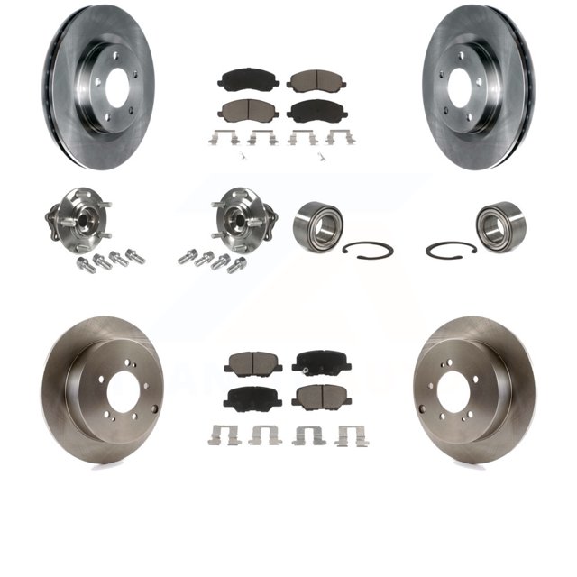Transit Auto Front Rear Wheel Hub Bearings Assembly Disc Brake Rotors and Ceramic Pads Kit (10Pc) for Car 2013 Mitsubishi Outlander AWD with 3.0L Without 7 Passenger Seating KBB-117200