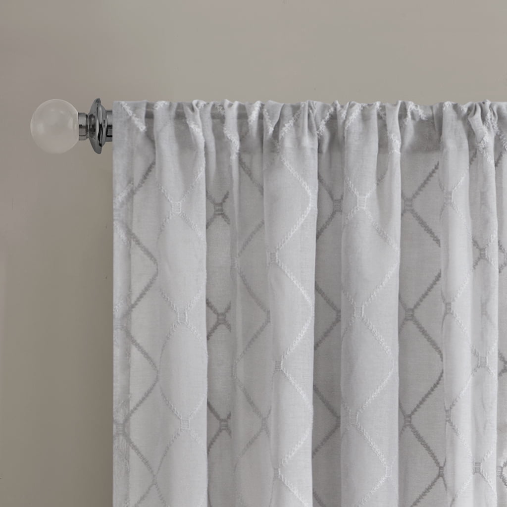 Madison Park Diamond Sheer Window Curtain Panel for Adult Living Room, 50"x95" Elegant Grey
