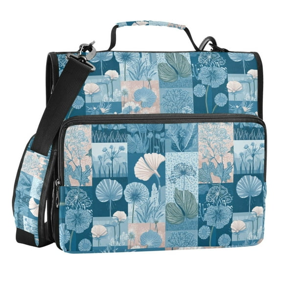 Zipper Binder Summer Patchwork 1.5 Inch Binder Folder Bag with Shoulder Strap and Handle