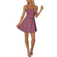 thumbnail image 2 of INSPIRE CHIC Robe Sans Manches à Carreaux pour Femme, à Bretelles, à Fermeture Éclair devant, TP Rose Vif, 2 of 6