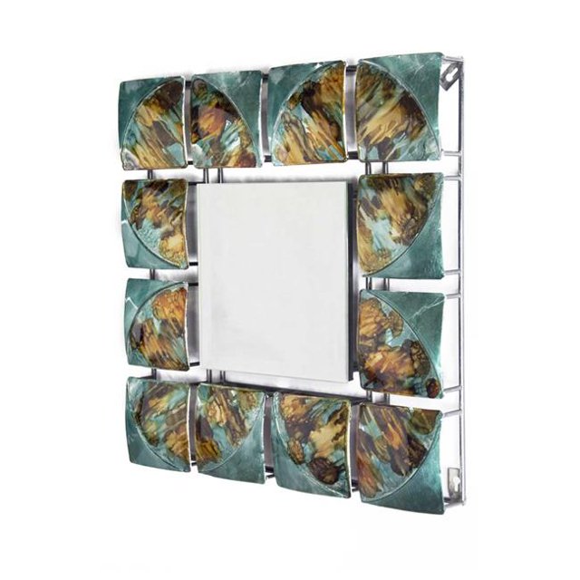 Home Roots Beddings 328626 Metal & Glass Square Hanging Wall Mirror, Copper, Red & Gold - 24 in.