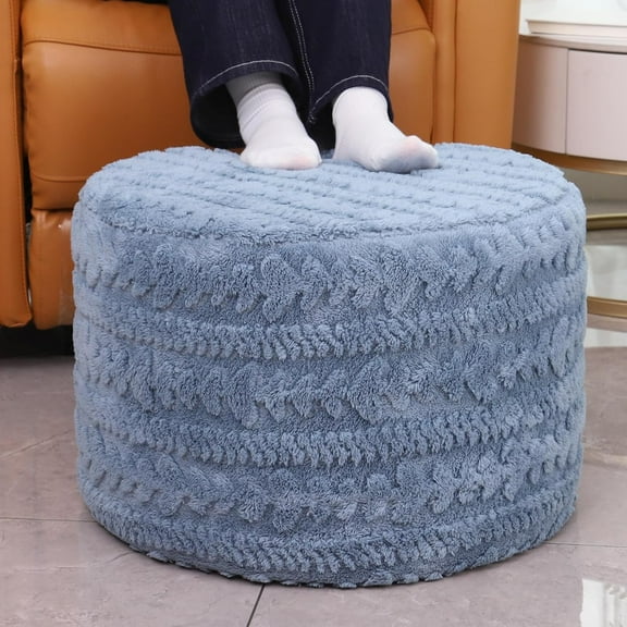 Round Footstool Ottoman, 20x14 Inches Multi-Functional Modern Foot Stool,Floor Poufs, Sofa Footrest Extra Seating for Living Room, Entryway, Hallways and Bedrooms (Blue)