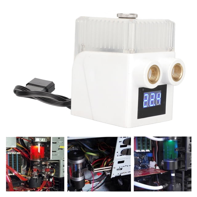 Pompe de Refroidissement par Eau, Réservoir de Refroidissement Informatique Design Transparent 450L/H Connecteur 12V 4 Broches Filetage G1/4 Ultra Silencieux pour PC pour CPU pour Refroidissement par Eau Blanc, Noir