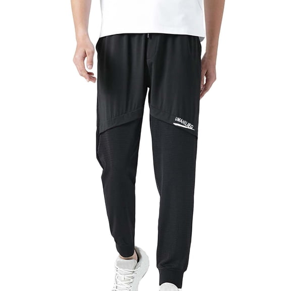 Bpyeka Men's Big & Tall Mesh Jogger Pants Elastic Drawstring Waist Letter Print Side Pockets Quick Dry Athletic Trousers 3XL-5XL