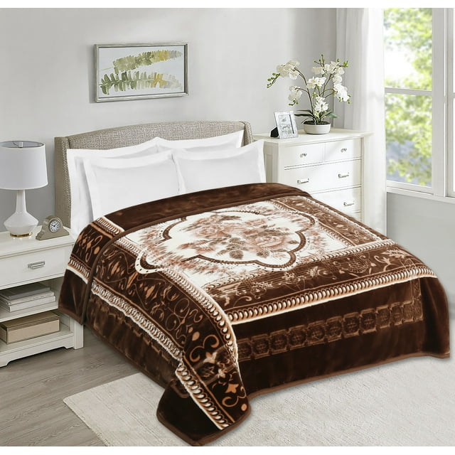 Virtu Couverture en Molleton Premium 12 Lbs, 2 Plis Réversible Imprimée Raschel Lourde & Chaude Style Coréen, Très Grand