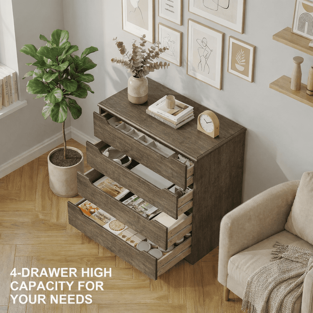 Aiho White Dresser with 4 Drawers, Wood Tall Chest, Drawer Safety Stop, Easy Assembly