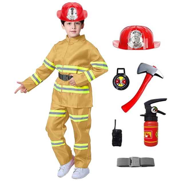 GPOECD Ensemble de Jeu de Rôle de Pompier pour Enfants Tenue de Jeu de Rôle pour Enfants Tout-Petits Fête d'Halloween 02_jaune,150