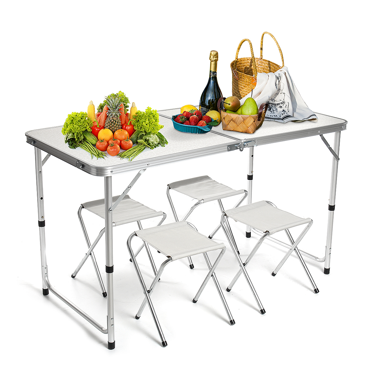 Folding Table 4ft Aluminum Camping Table Chair Set, Portable Picnic Card Table, Three Heights Adjustable Legs-47.24''x23.62'' - image 2 of 10