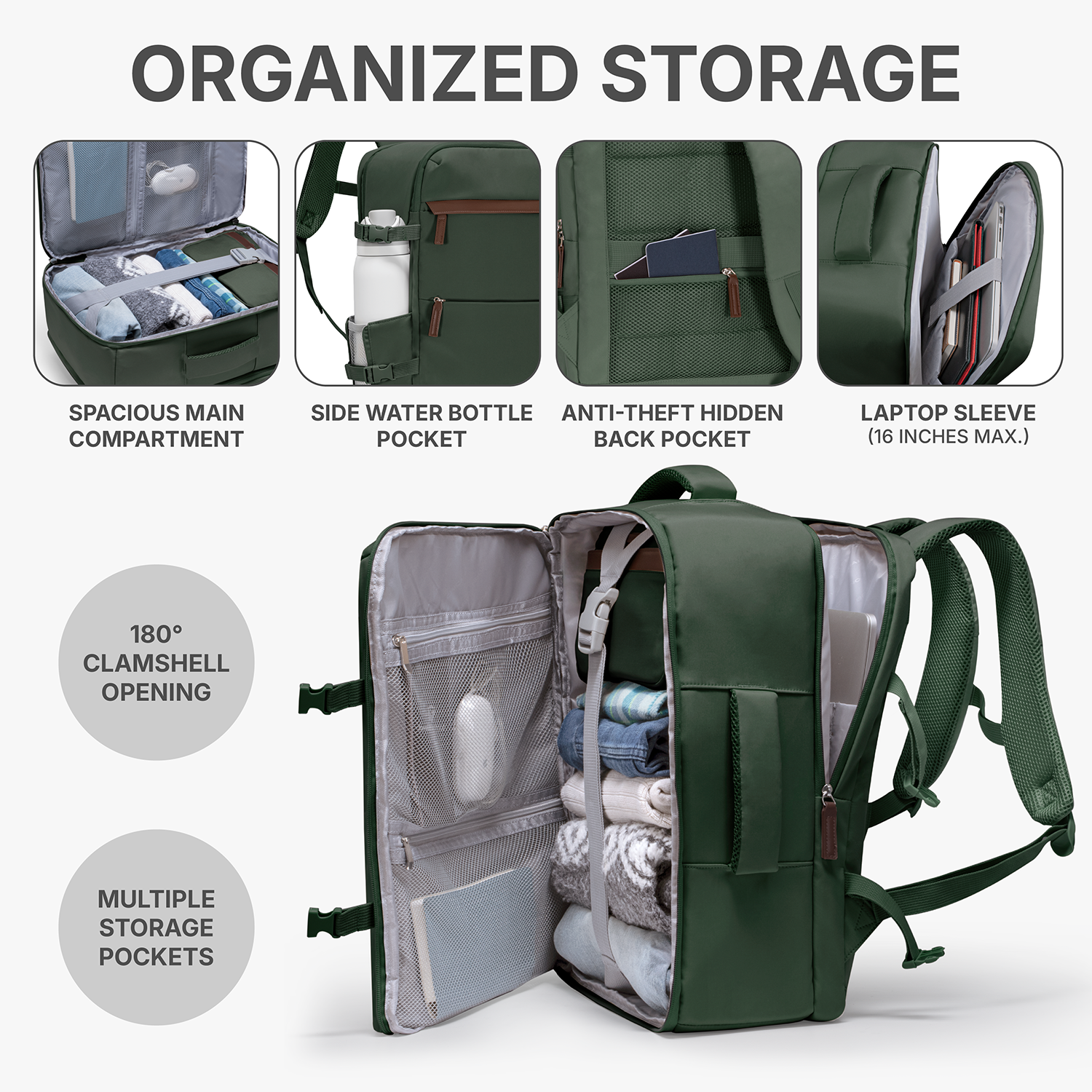 U.S. Traveler 3-Piece Luggage Set with Backpack, 21-Inch Carry-on Hardside Expandable with Spinner Wheels, TSA Lock, 18-Inch Travel Backpack with Laptop Sleeve, 3-Piece Travel Set, Green