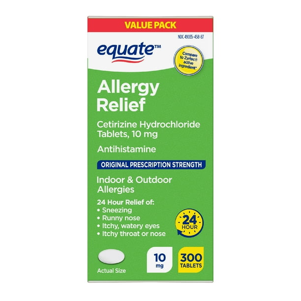 Equate Allergy Relief, Cetirizine Hydrochloride Tablets, 10 mg, 300