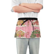 Yayeee Waist Apron with Pockets for Cooking Waterproof Half Server Aprons, Pink Christmas House