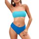 thumbnail image 3 of Conjunto de bikini ZAFUL, traje de baño tipo bandeau de corte alto para mujer, azul oscuro, 3 of 7