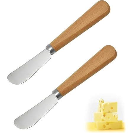 

2Pcs Wooden Butter Knife Spreader Stainless Steel Butter Knives With Beechwood Handle For Kitchen & Dining Rust-Resistant Butter Curler Tool For Bagels Toast Cream & Cheese