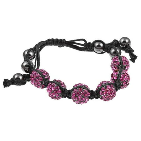Zircomania 622B-0029FU Pave Fuchsia Crystal Beaded Macrame Adjustable Bracelet in Gunmetal