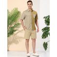 thumbnail image 3 of Lars Amadeus Men's Shirts Short Sleeve Summer Cotton Patchwork Button Down Shirts M Brown White, 3 of 5