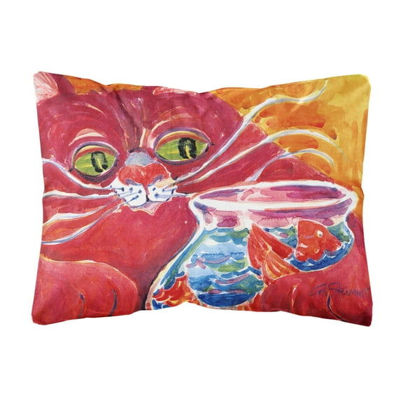 Carolines Treasures 6048PW1216 Big Red Cat at the fishbowl Decorative Canvas Fabric Pillow 12H x16W multicolor
