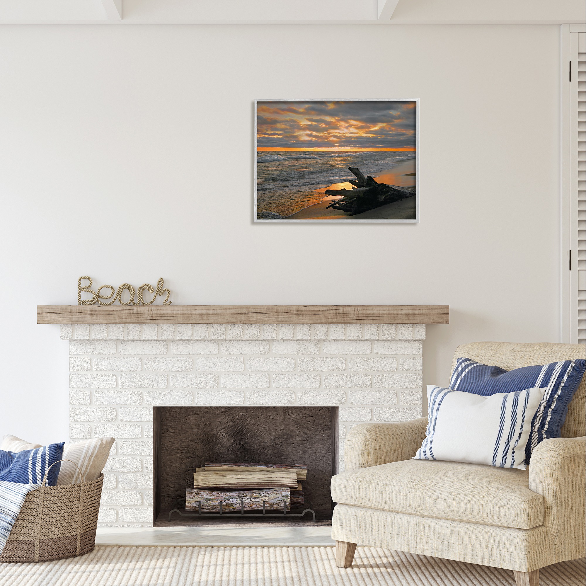 Stupell Industries Driftwood at Sunset Landscape Photography Gray Framed Art Print Wall Art, 30 x 24