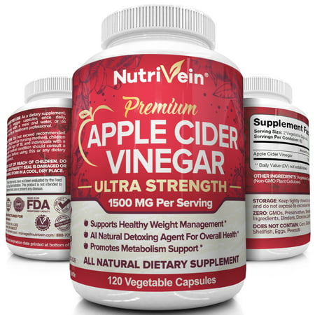 Nutrivein Apple Cider Vinegar Capsules 1500mg - 120 Soft Vegan Pills - Healthy Weight Loss, Detox, Digestion, Cleanser - Supports Blood Sugar & Immune System - ACV Appetite Suppressant (Best Rx Weight Loss Pills)