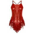 thumbnail image 3 of iiniim Womens Lyrical Latin Dance Bodysuit with Tassel Gloves Sequins Tango Jazz Performance Leotard Costume Red L, 3 of 7