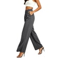 thumbnail image 6 of Oiangi Wide Leg Dress Pants for Women High Waist Stretchy Ruched Slacks Casual Basic Business Work Trousers with Pockets Dark Gray S, 6 of 9