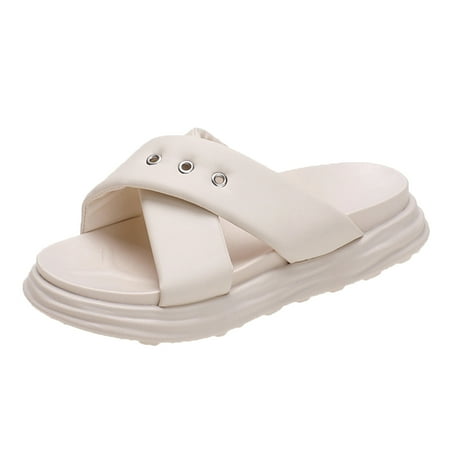 OJSFQUFP Sandals Women Dressy Summer Women Slippers Fashion Fashion Solid Color Simple Comfortable Flat Bottom Thick Bottom Non Slip Casual Shoes Pantuflas Para Mujer Beige 37