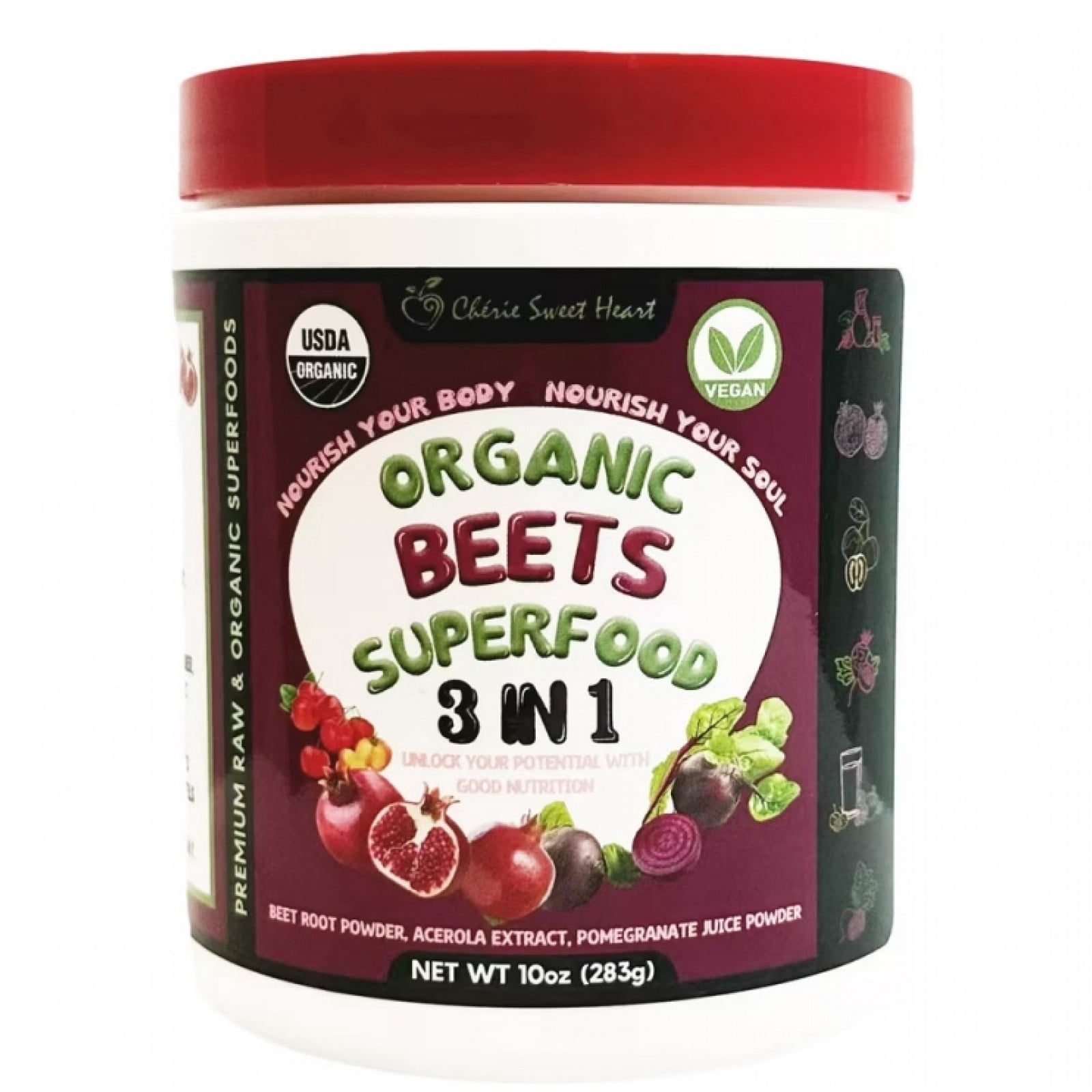 Cherie Sweet Heart Organic Beets Superfood 3 in 1 - Support Overall Health, 283g