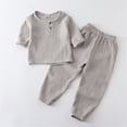 thumbnail image 2 of Darzheoy Boys And Girls Outfits Cotton Gauze 2 Piece Thin Comfortable Summer T-shirt Button Long Sleeve Cute Round Neck Elastic Waist Pants Solid Color Sets ,Size 9 Months-5 Years, 2 of 9